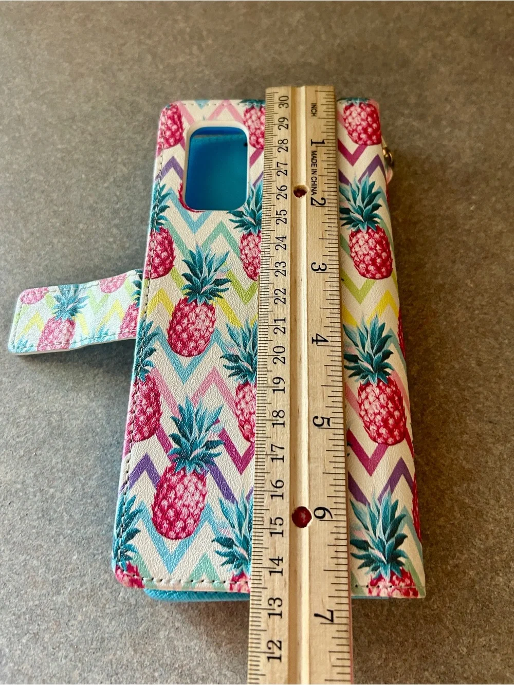 Samsung Galaxy A12 Pineapple Print Wallet Phone Case in Pink & Teal